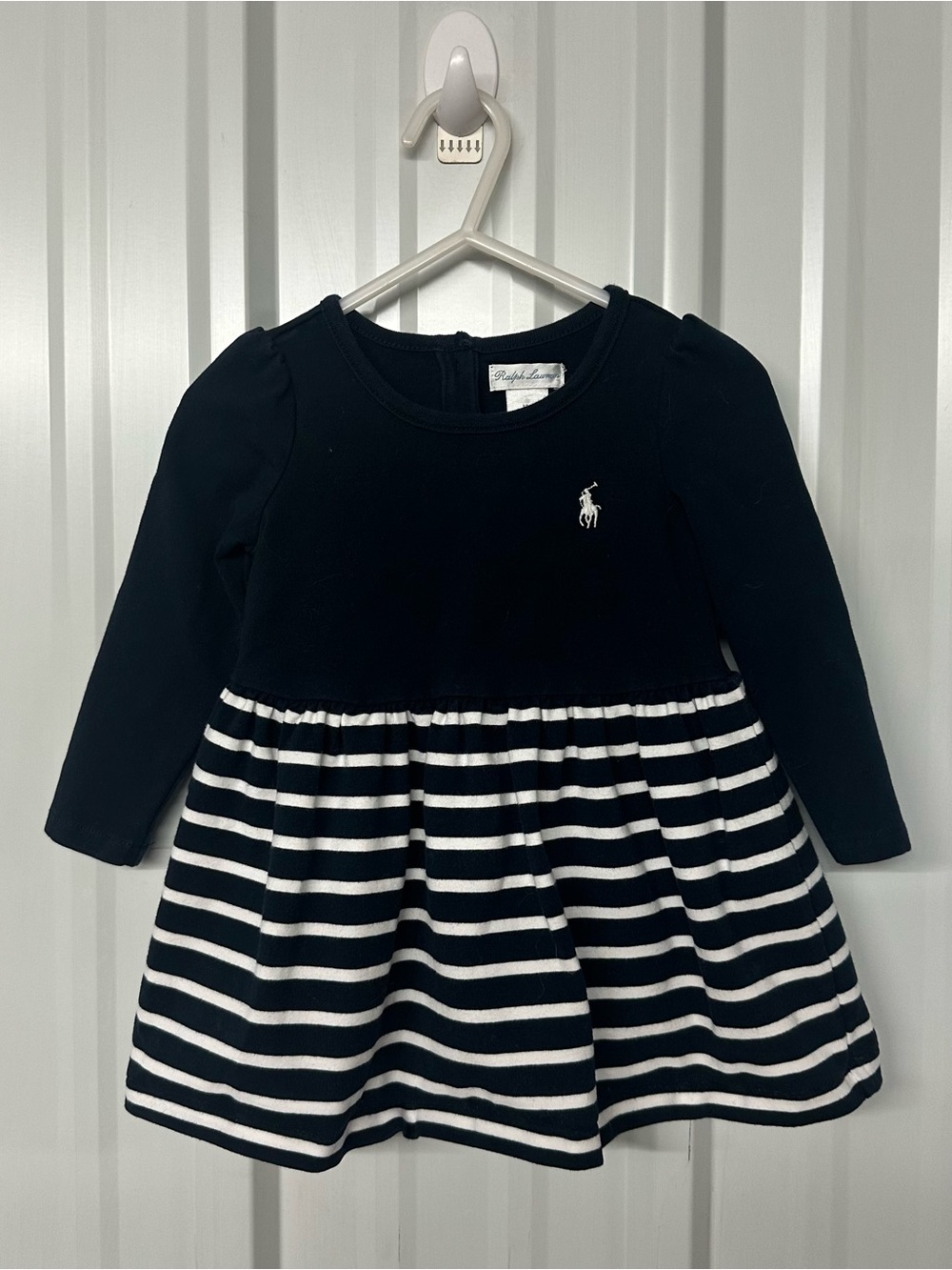 Ralph Lauren Baby Girls Navy White Striped Polo Dress Preppy Classic